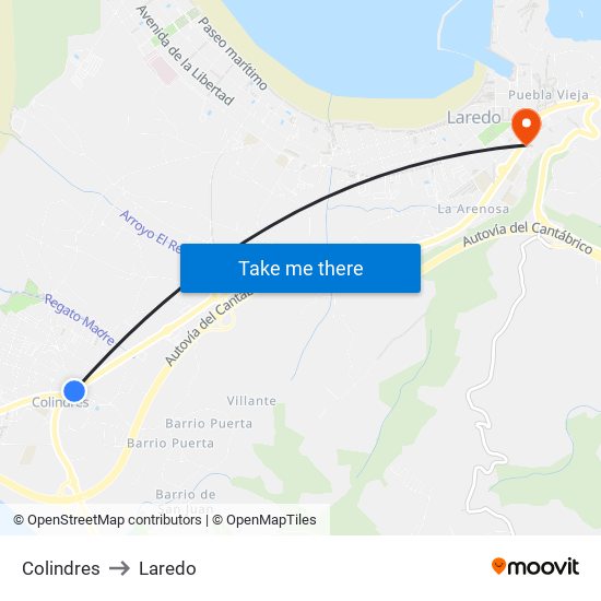 Colindres to Laredo map