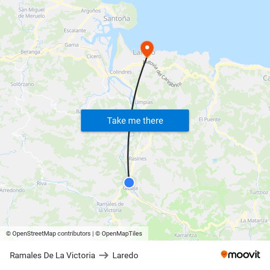 Ramales De La Victoria to Laredo map