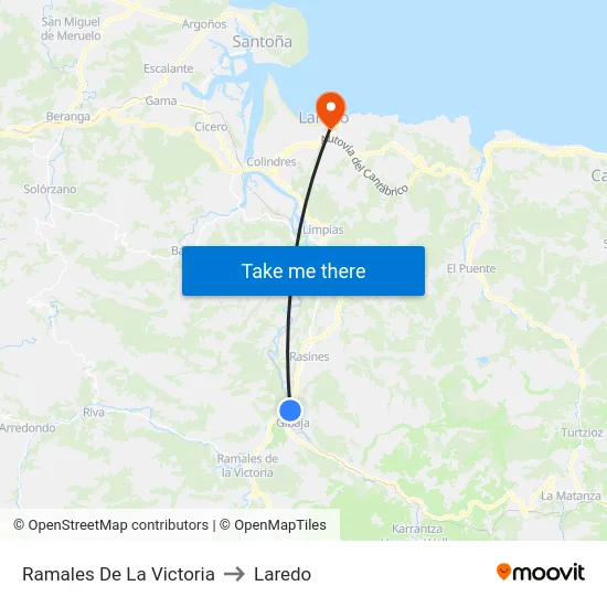 Ramales De La Victoria to Laredo map