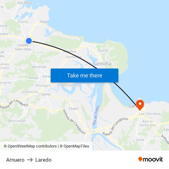 Arnuero to Laredo map