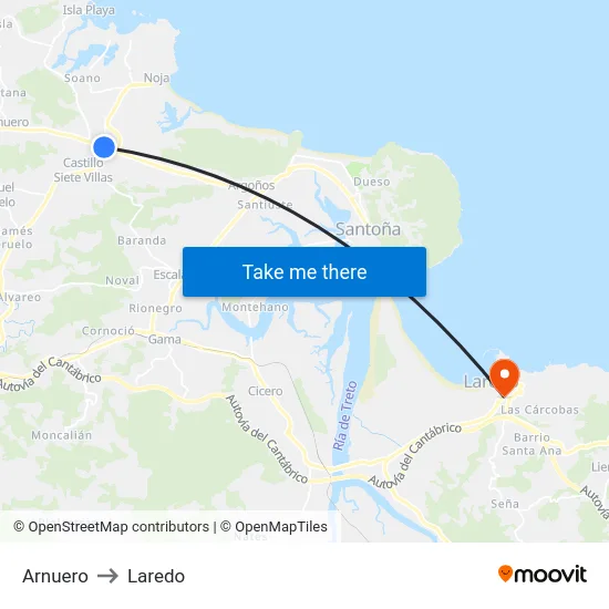Arnuero to Laredo map