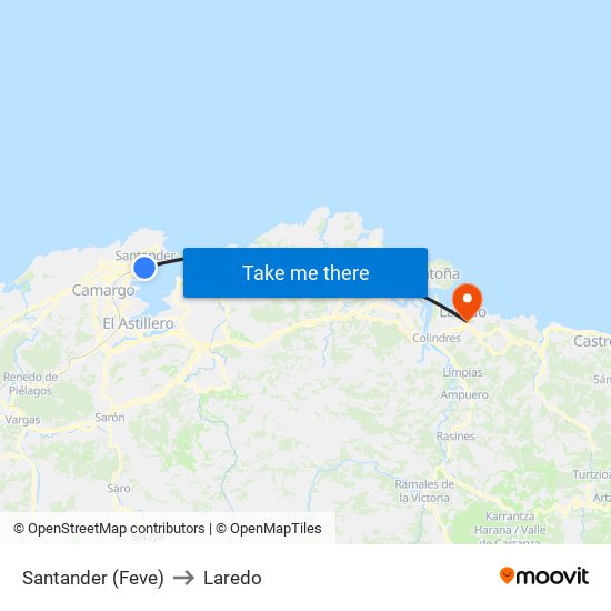 Santander (Feve) to Laredo map