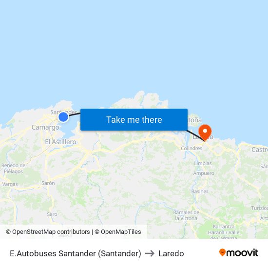 E.Autobuses Santander (Santander) to Laredo map