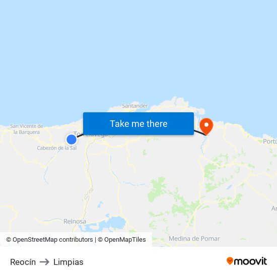 Reocín to Limpias map