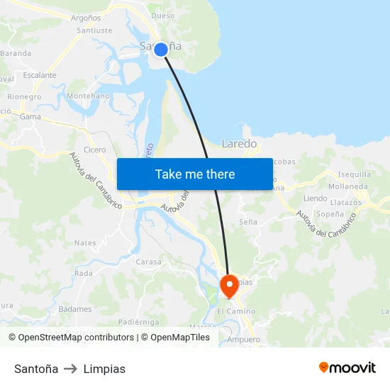 Santoña to Limpias map