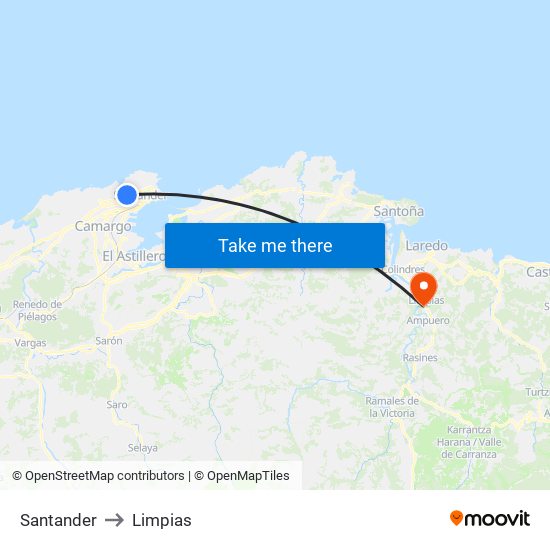 Santander to Limpias map