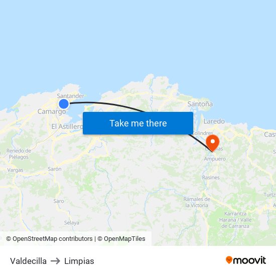 Valdecilla to Limpias map