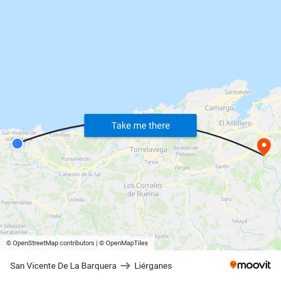 San Vicente De La Barquera to Liérganes map