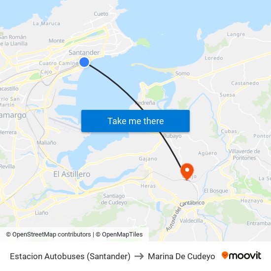 Estacion Autobuses (Santander) to Marina De Cudeyo map