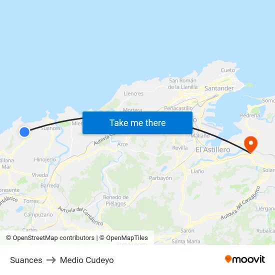 Suances to Medio Cudeyo map