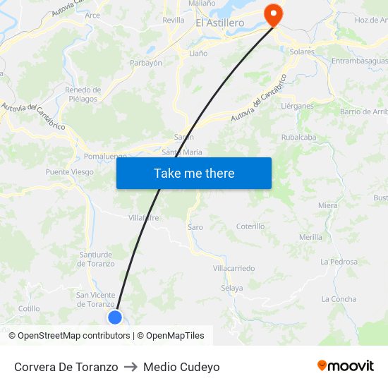 Corvera De Toranzo to Medio Cudeyo map