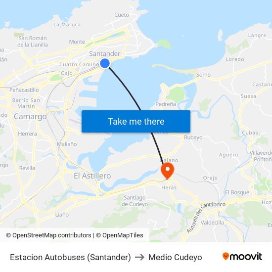Estacion Autobuses (Santander) to Medio Cudeyo map