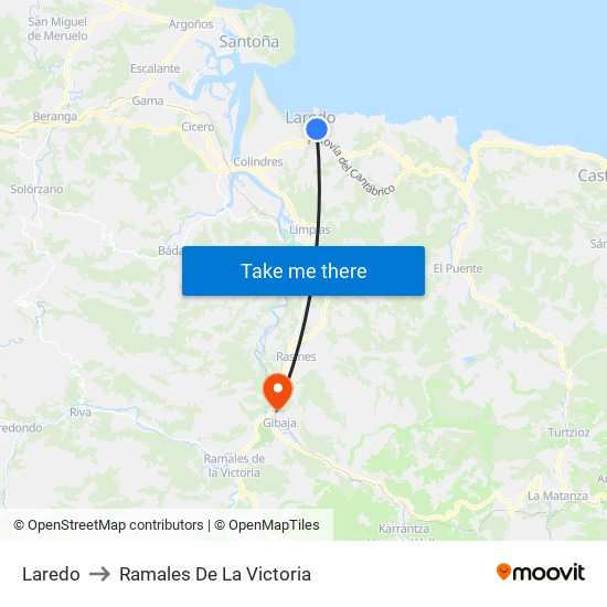 Laredo to Ramales De La Victoria map