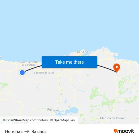 Herrerías to Rasines map