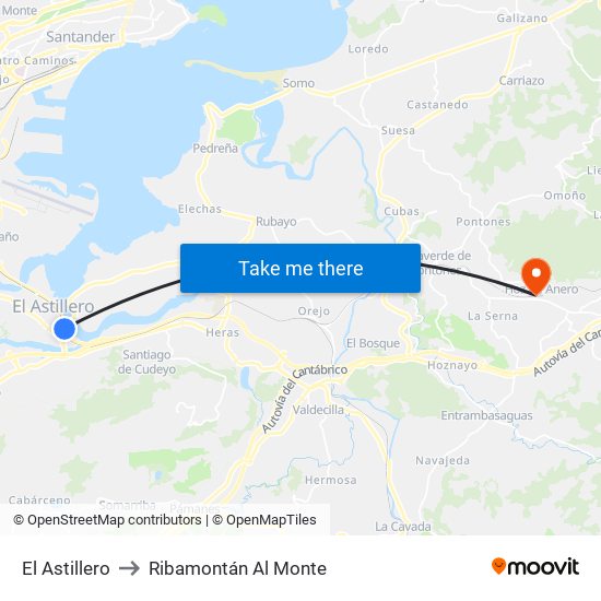 El Astillero to Ribamontán Al Monte map