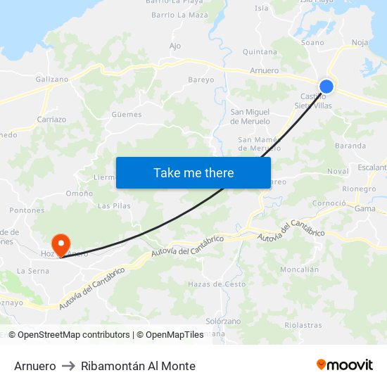 Arnuero to Ribamontán Al Monte map