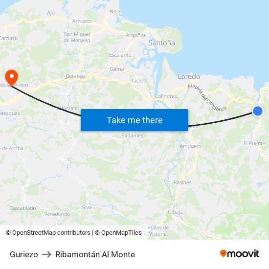 Guriezo to Ribamontán Al Monte map