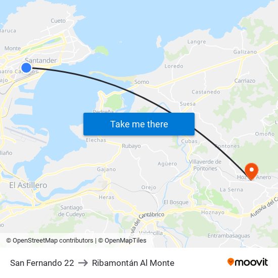 San Fernando 22 to Ribamontán Al Monte map