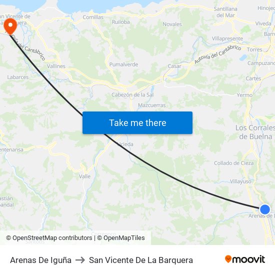 Arenas De Iguña to San Vicente De La Barquera map