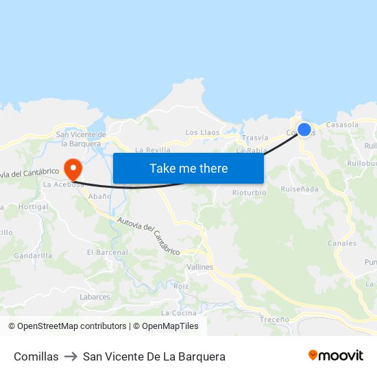 Comillas to San Vicente De La Barquera map