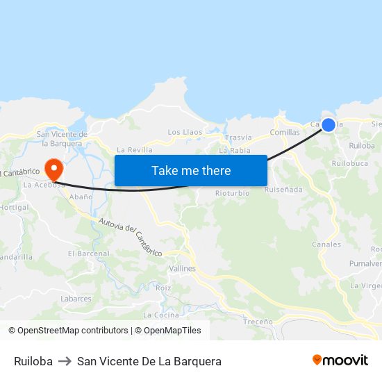 Ruiloba to San Vicente De La Barquera map