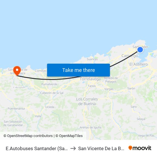 E.Autobuses Santander (Santander) to San Vicente De La Barquera map