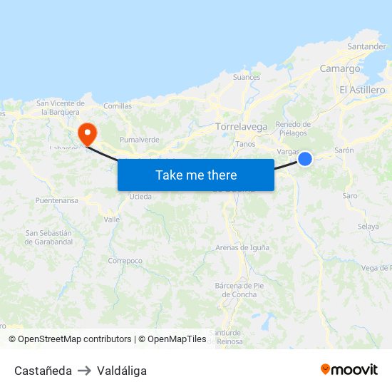 Castañeda to Valdáliga map