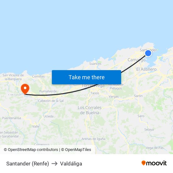 Santander (Renfe) to Valdáliga map