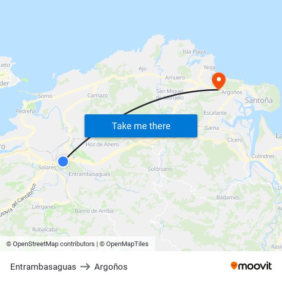 Entrambasaguas to Argoños map