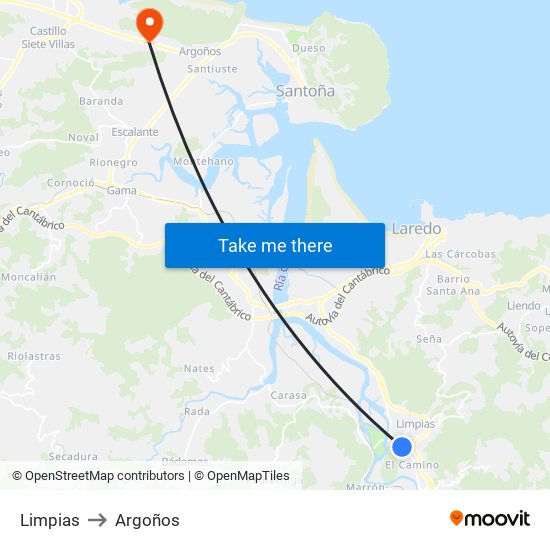 Limpias to Argoños map