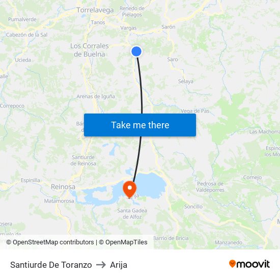 Santiurde De Toranzo to Arija map