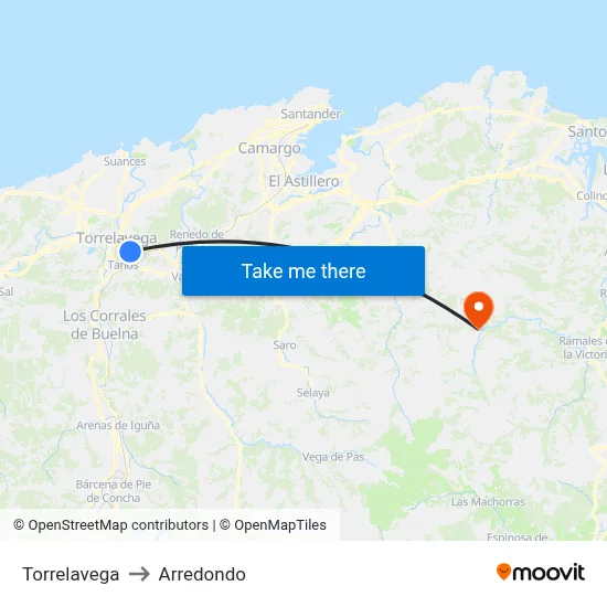 Torrelavega to Arredondo map