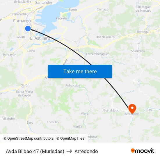 Avda Bilbao 47 (Muriedas) to Arredondo map