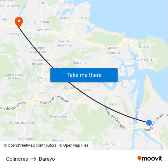 Colindres to Bareyo map