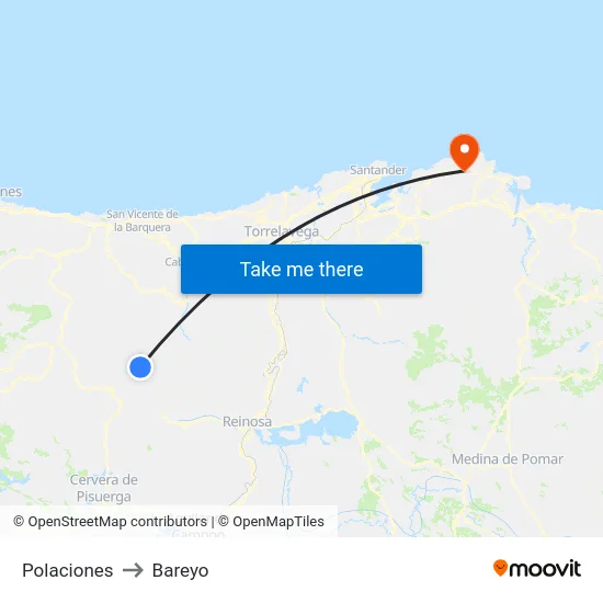 Polaciones to Bareyo map