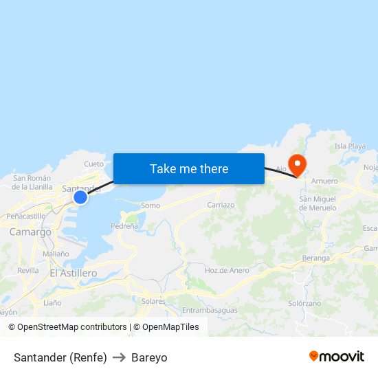 Santander (Renfe) to Bareyo map