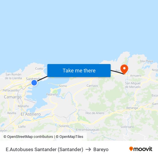 E.Autobuses Santander (Santander) to Bareyo map