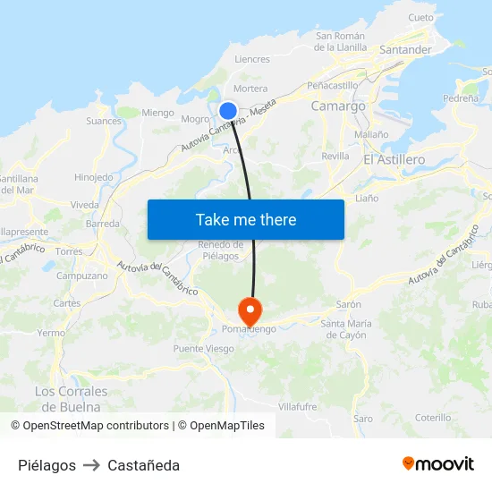Piélagos to Castañeda map