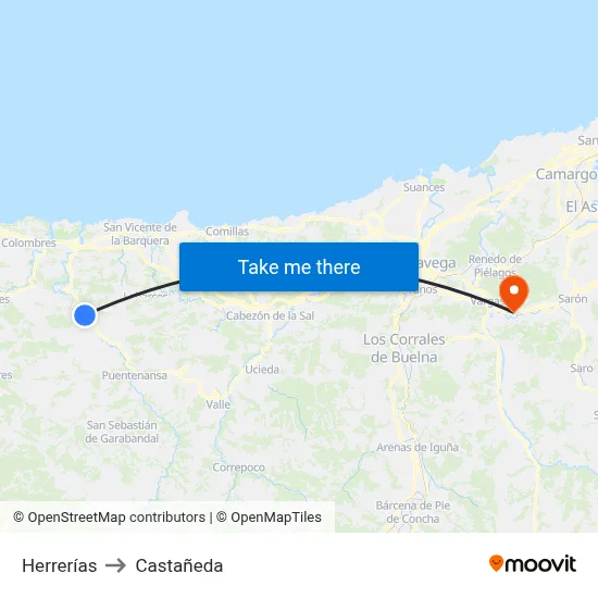 Herrerías to Castañeda map