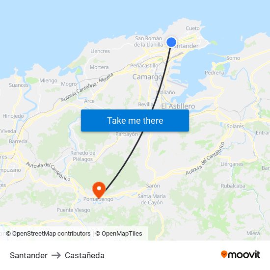 Santander to Castañeda map