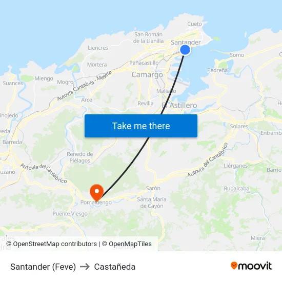 Santander (Feve) to Castañeda map