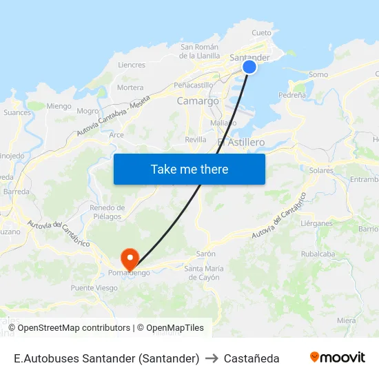 E.Autobuses Santander (Santander) to Castañeda map