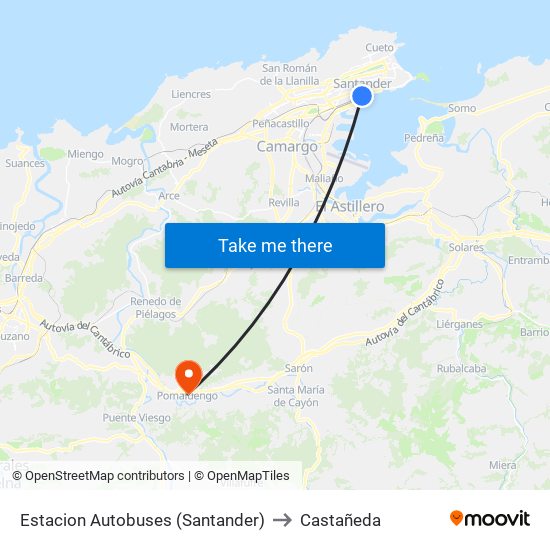 Estacion Autobuses (Santander) to Castañeda map