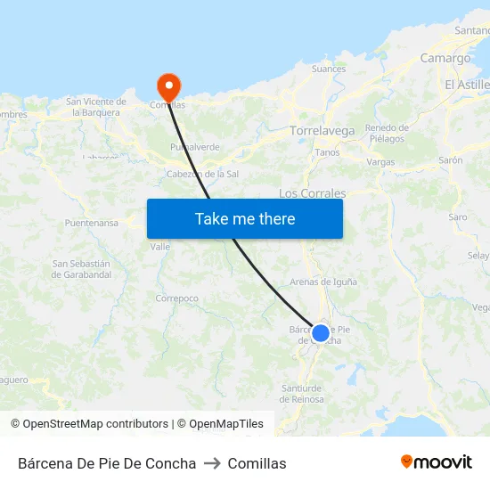 Bárcena De Pie De Concha to Comillas map