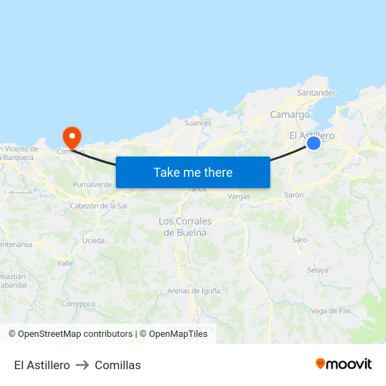 El Astillero to Comillas map