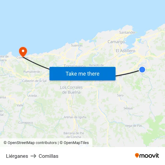 Liérganes to Comillas map