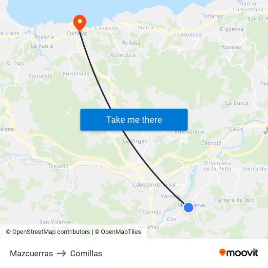 Mazcuerras to Comillas map