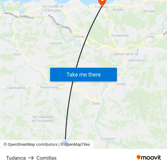 Tudanca to Comillas map