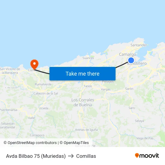Avda Bilbao 75 (Muriedas) to Comillas map