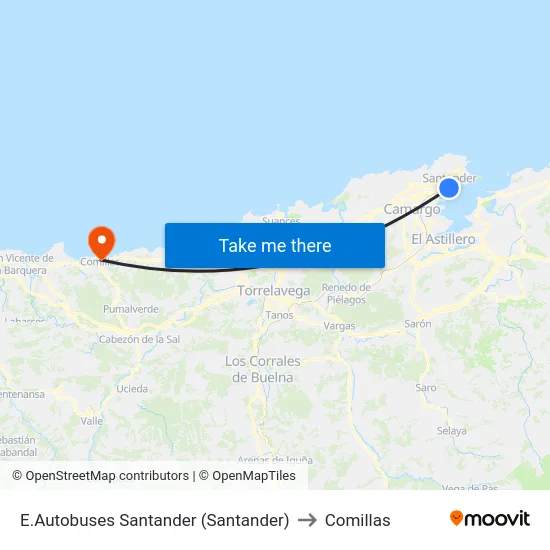 E.Autobuses Santander (Santander) to Comillas map
